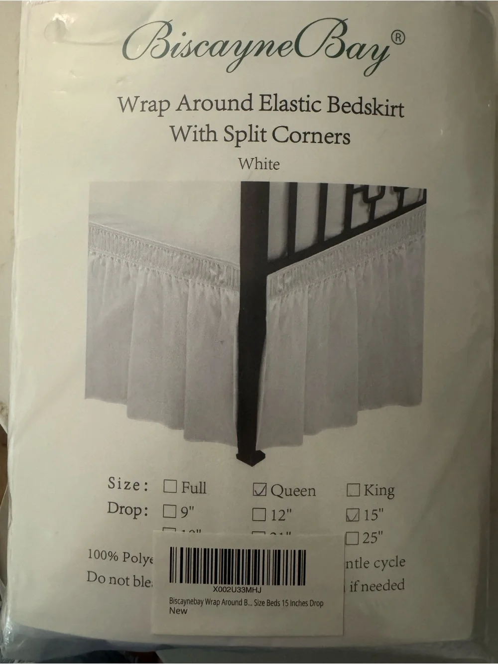 BiscayneBay White Wrap-Around Elastic Bedskirt - Queen